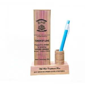 Custom engraved wooden token of love memento with pen holder for honoring guests and VIPs at events from Khechuperi Bamboo House